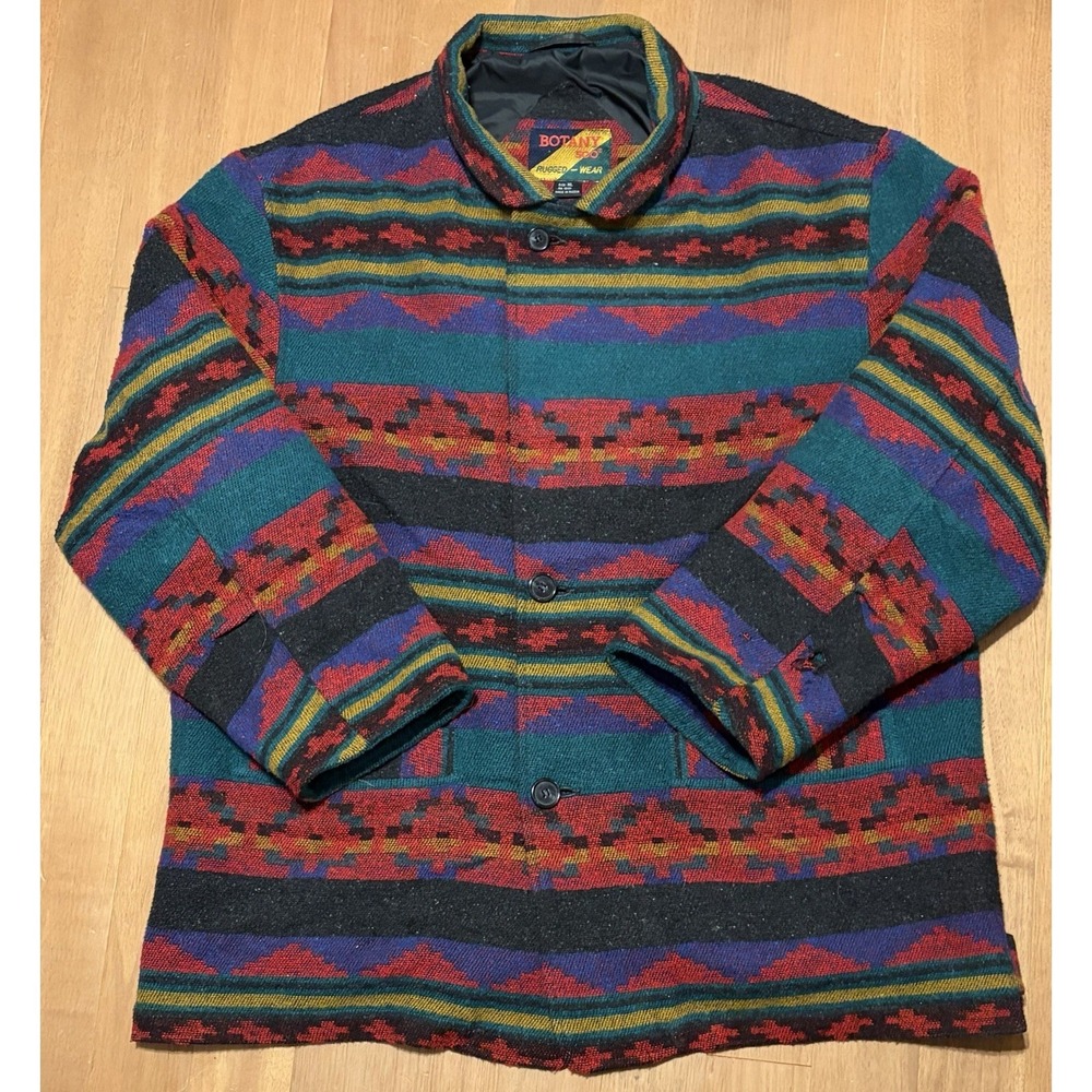Vintage BOTANY 500 RUGGED WEAR Western Aztec Blanket Coat Jacket Geometric XL